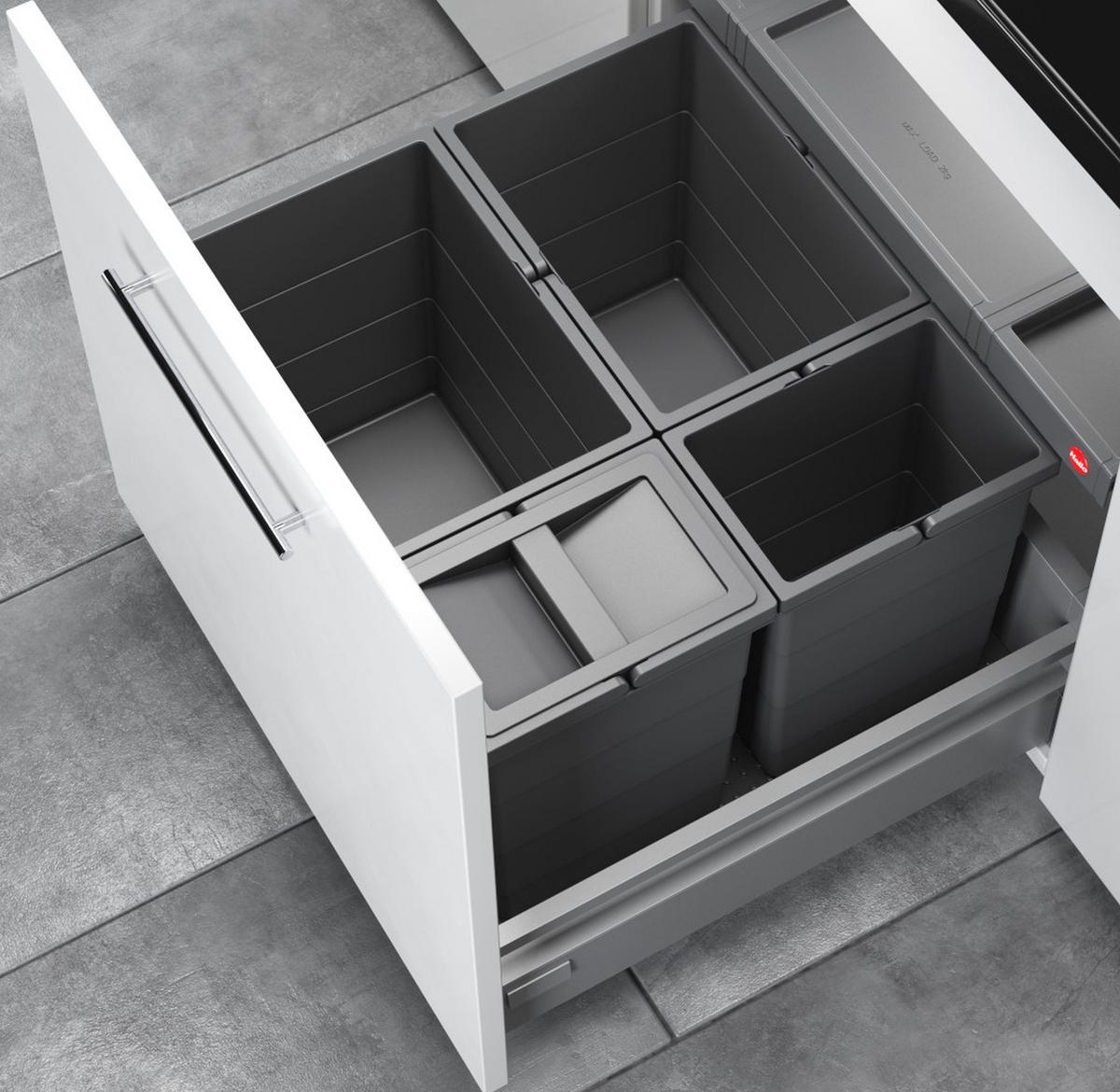 HAILO Allegro System 2x18 und 2x8 Liter Mülleimer Küche Einbau 60cm Schublade - Grau, Kunststoff (47.6/34.5/47.3cm) - Hailo