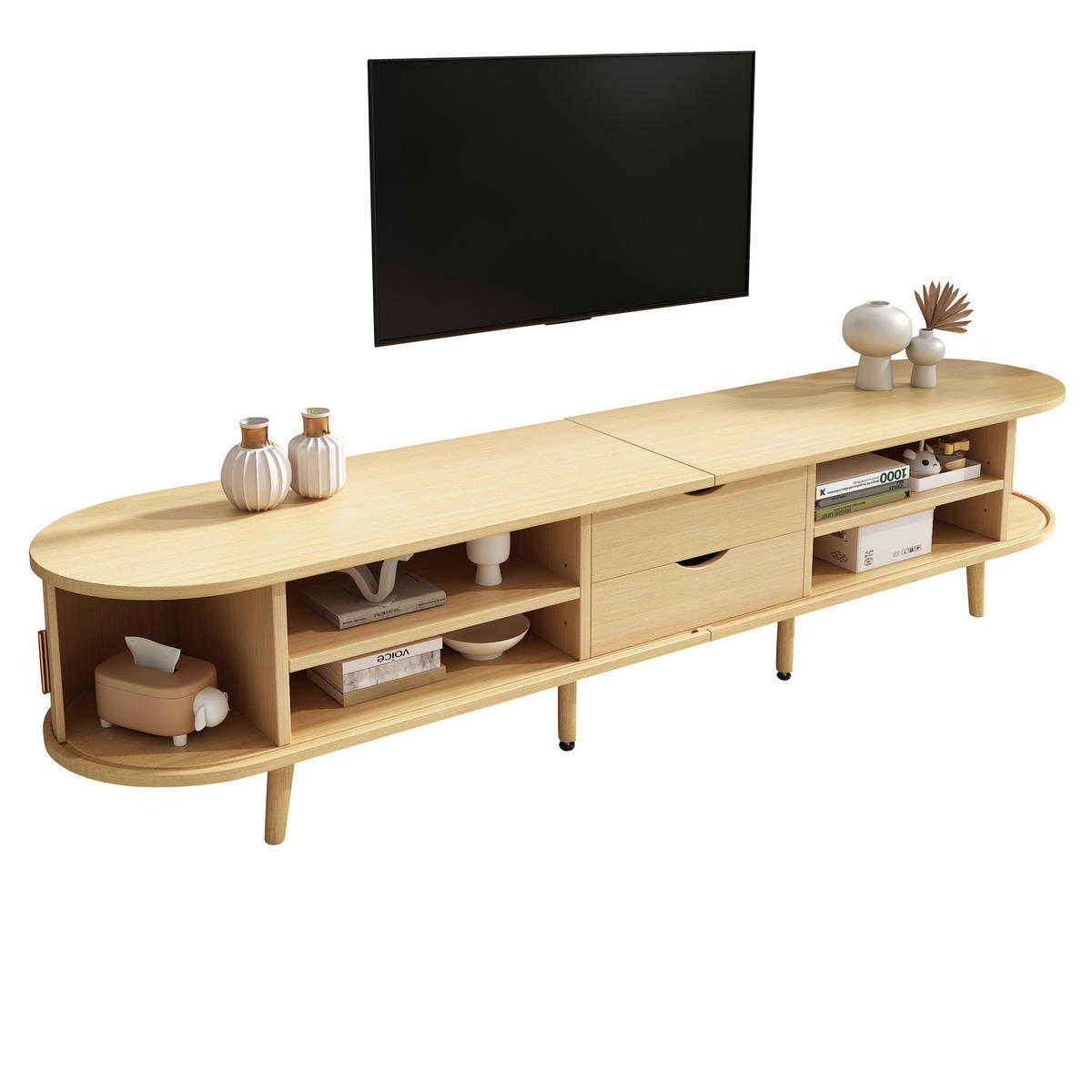 TV-SCHRANK 175/40/42 cm helles Walnussholz MDF mit 2 Schubladen und Schiebetüren - Alteiche, Holzwerkstoff (175/42/40cm) - OKWISH
