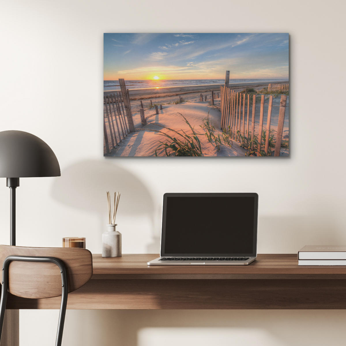 AKUSTIKBILD Strand - Meer - Düne - Sonnenuntergang - Landschaft Wanddeko 70x50 cm - Beige, Kunststoff (70/50/0.9cm) - MuchoWow