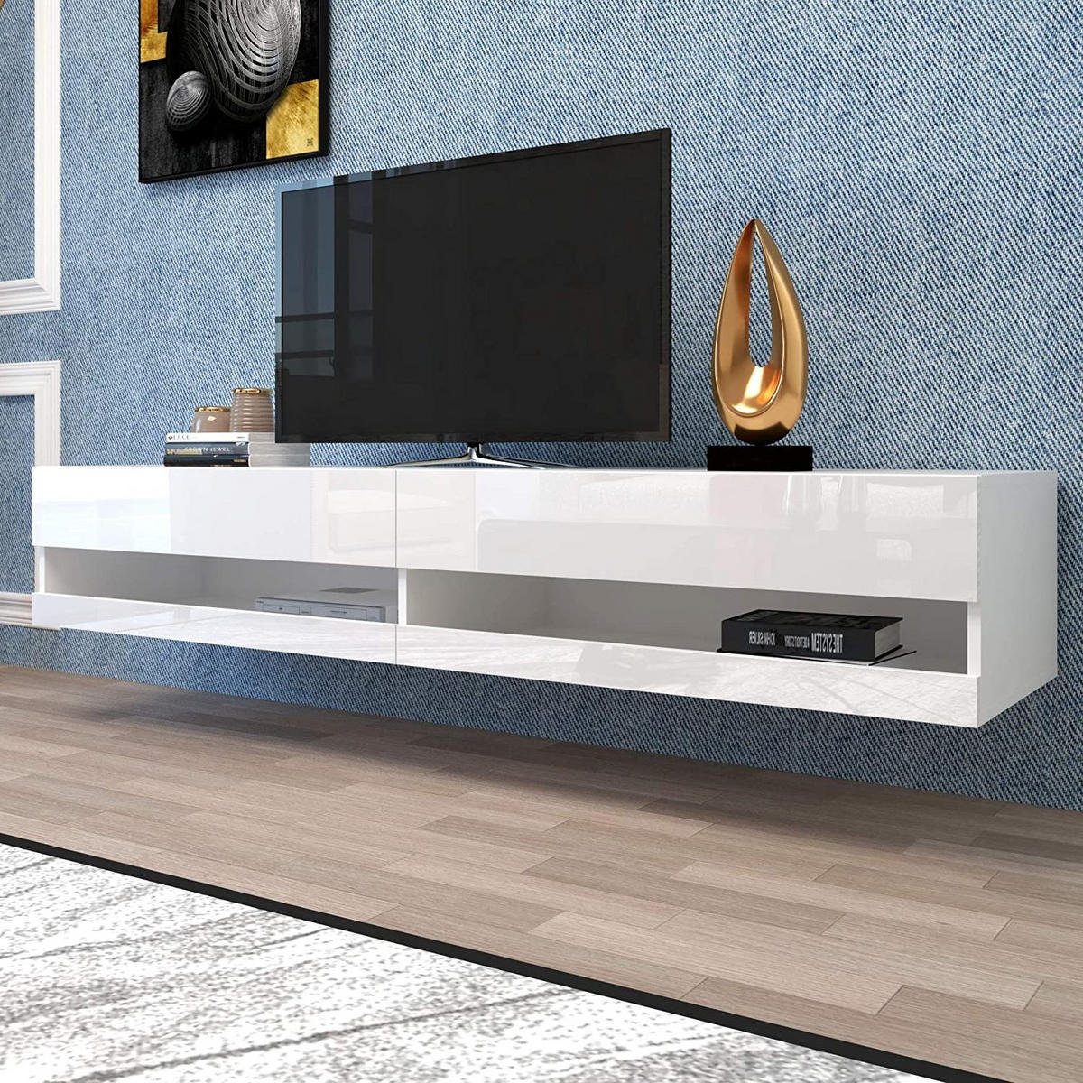 TV-LOWBOARD wandhängend in Weiß Hochglanz mit LED 140/40/30.5 cm - Weiß, Holzwerkstoff (140/30.5/40cm) - Redom