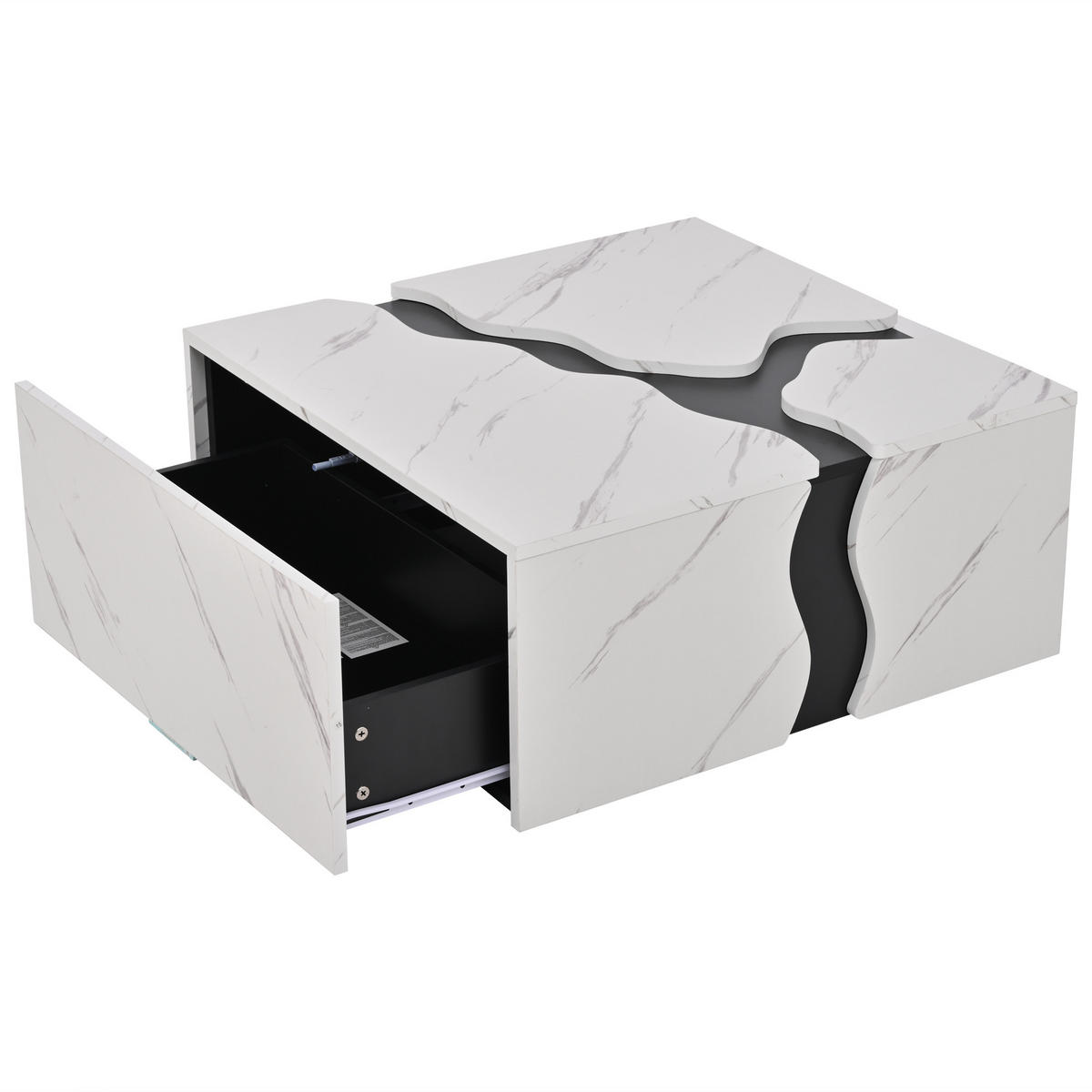 COUCHTISCH Weiß Marmoroptik mit Schublade 70/70/31 cm - Weiß, Holzwerkstoff (70/70/31cm) - PANGIVO