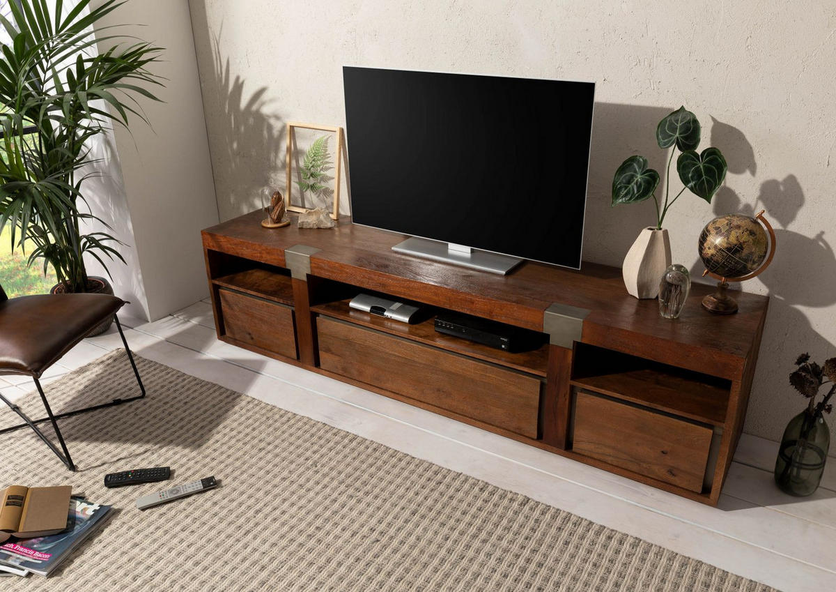 TV-BOARD Mango 220x48x55 braun lackiert Amsterdam #26 - Braun, Holz (220/55/48cm) - Massivmoebel24