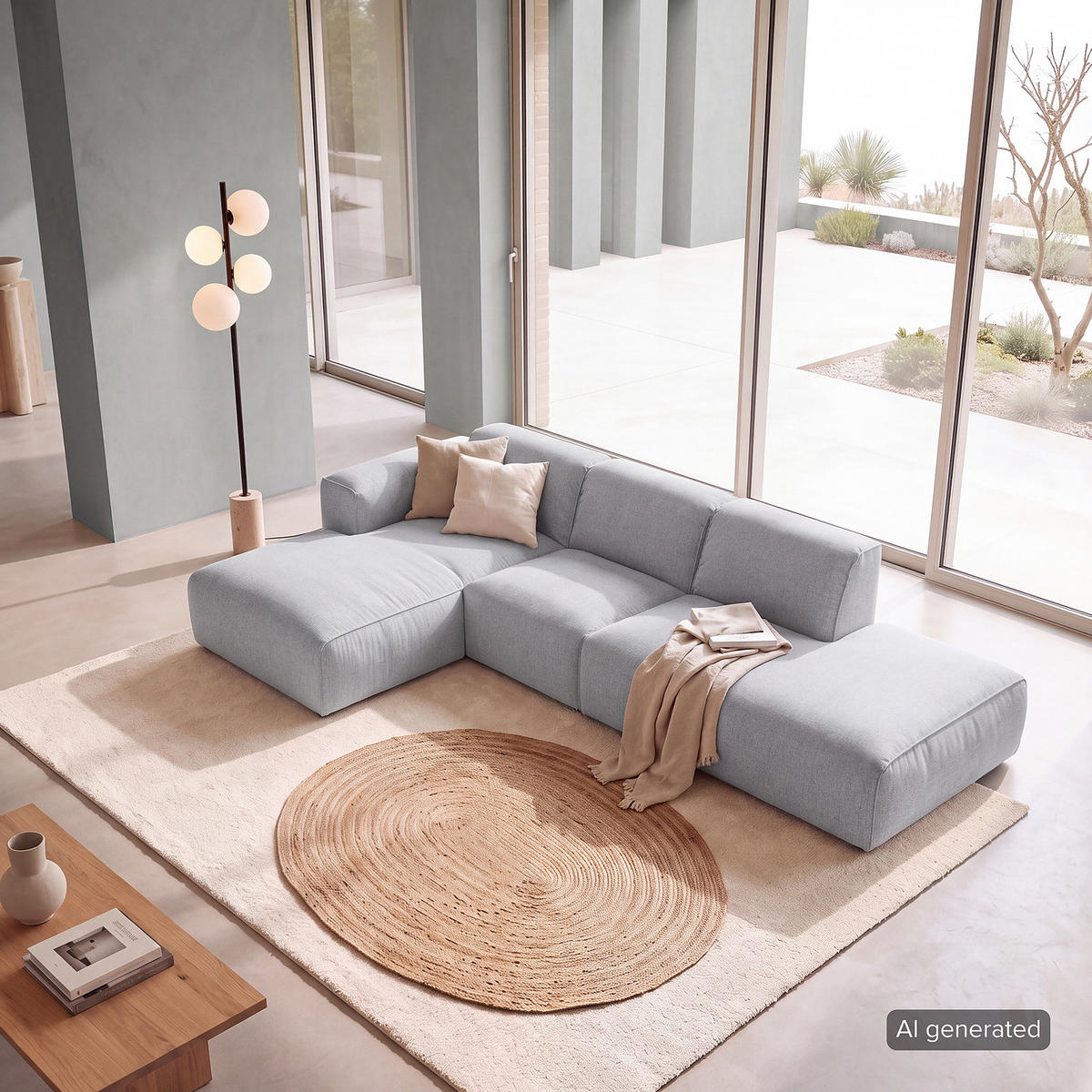 ECKSOFA mit Chaiselongue - Hellgrau/Schwarz, Kunststoff/Textil (290/173cm) - home24