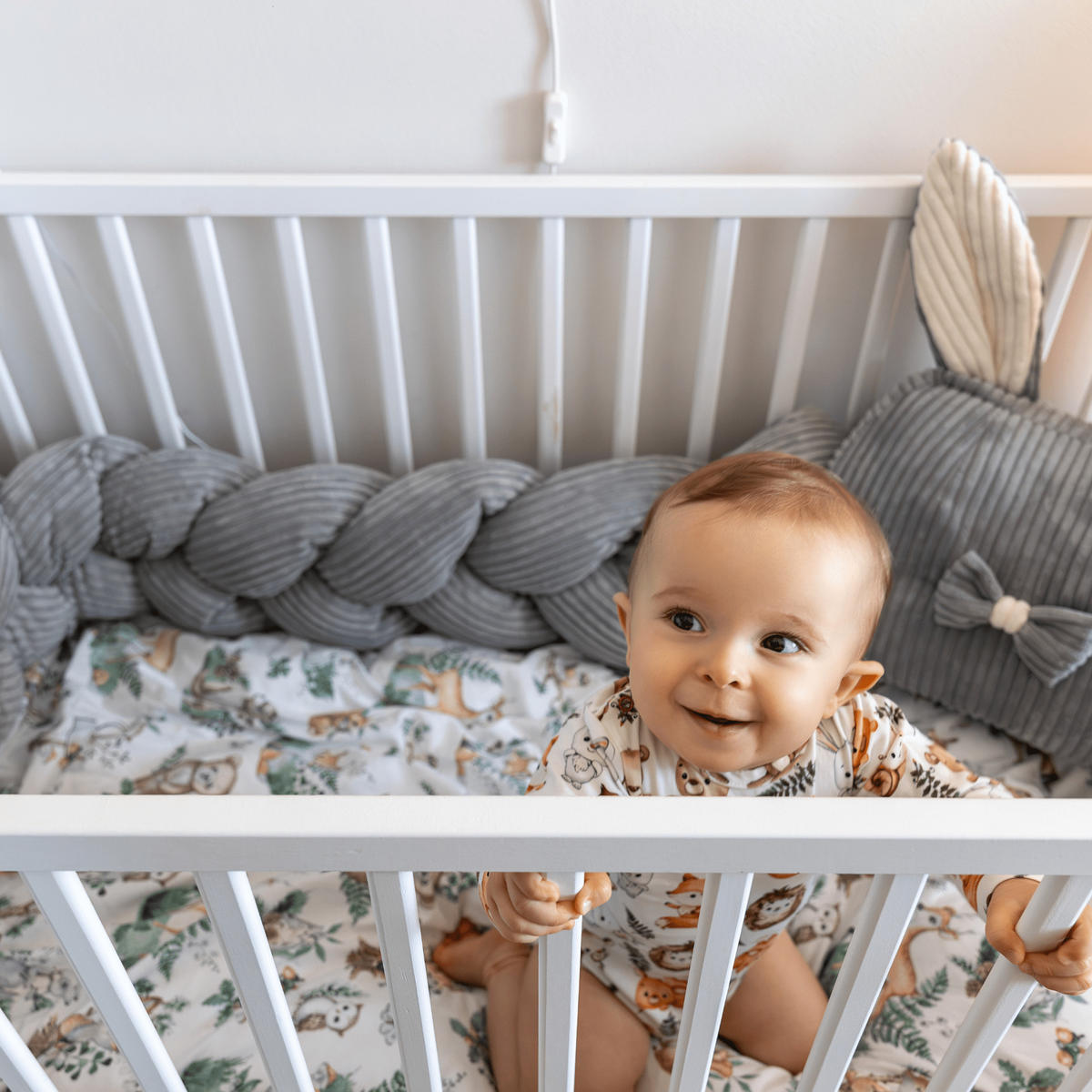 BETTUMRANDUNGSSCHUTZ geflochtene Bettschlange aus Cord, 150 cm, Olivgrün - Grün, Textil - MeowBaby