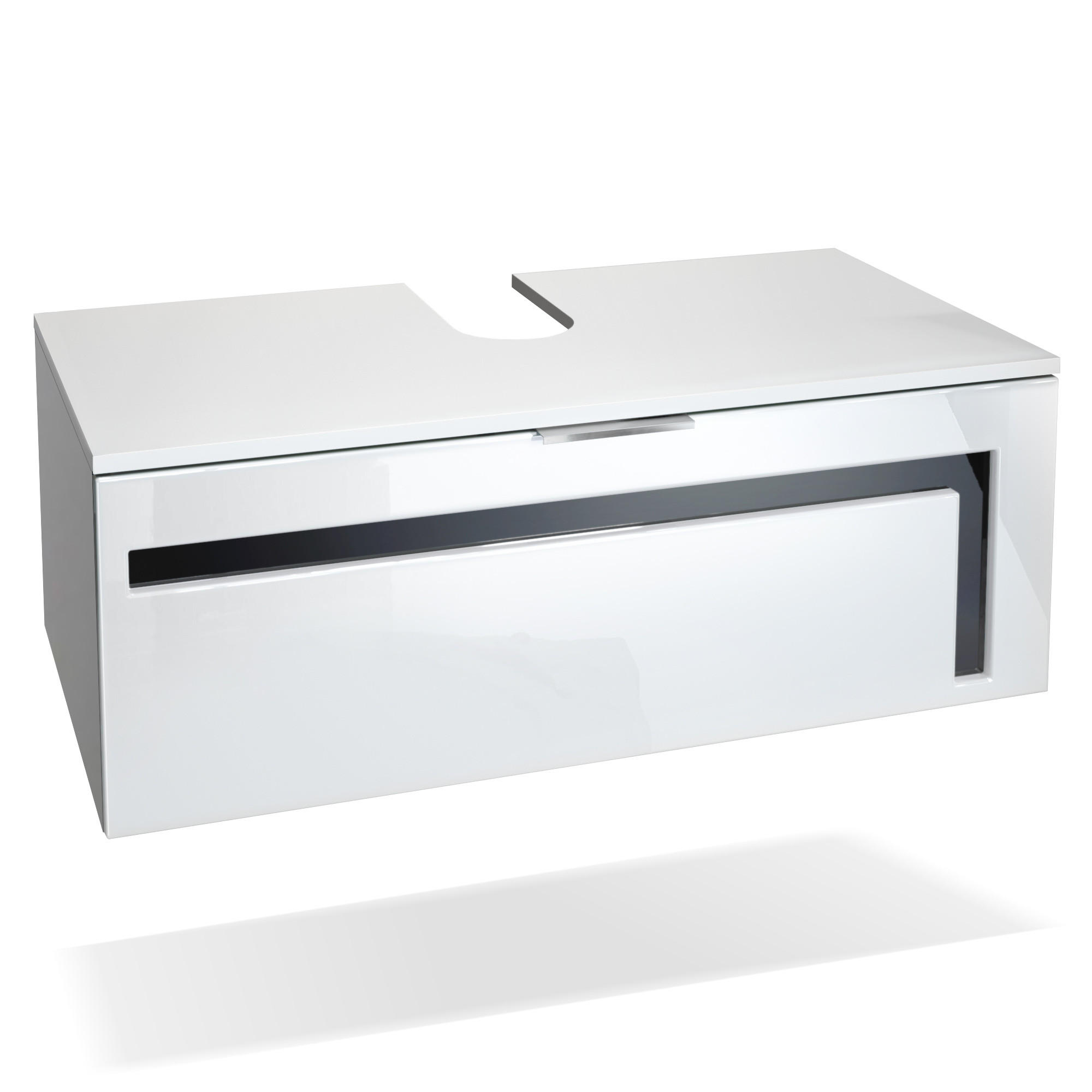 Vladon Waschbeckenunterschrank Schwarz Hochglanz 96x36x51 cm