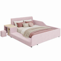 KINDERPOLSTERBETT 140x200 cm in Pink mit Schreibtisch, Hocker und Ablageboden - Pink, Textil (140/200cm) - IVMEU