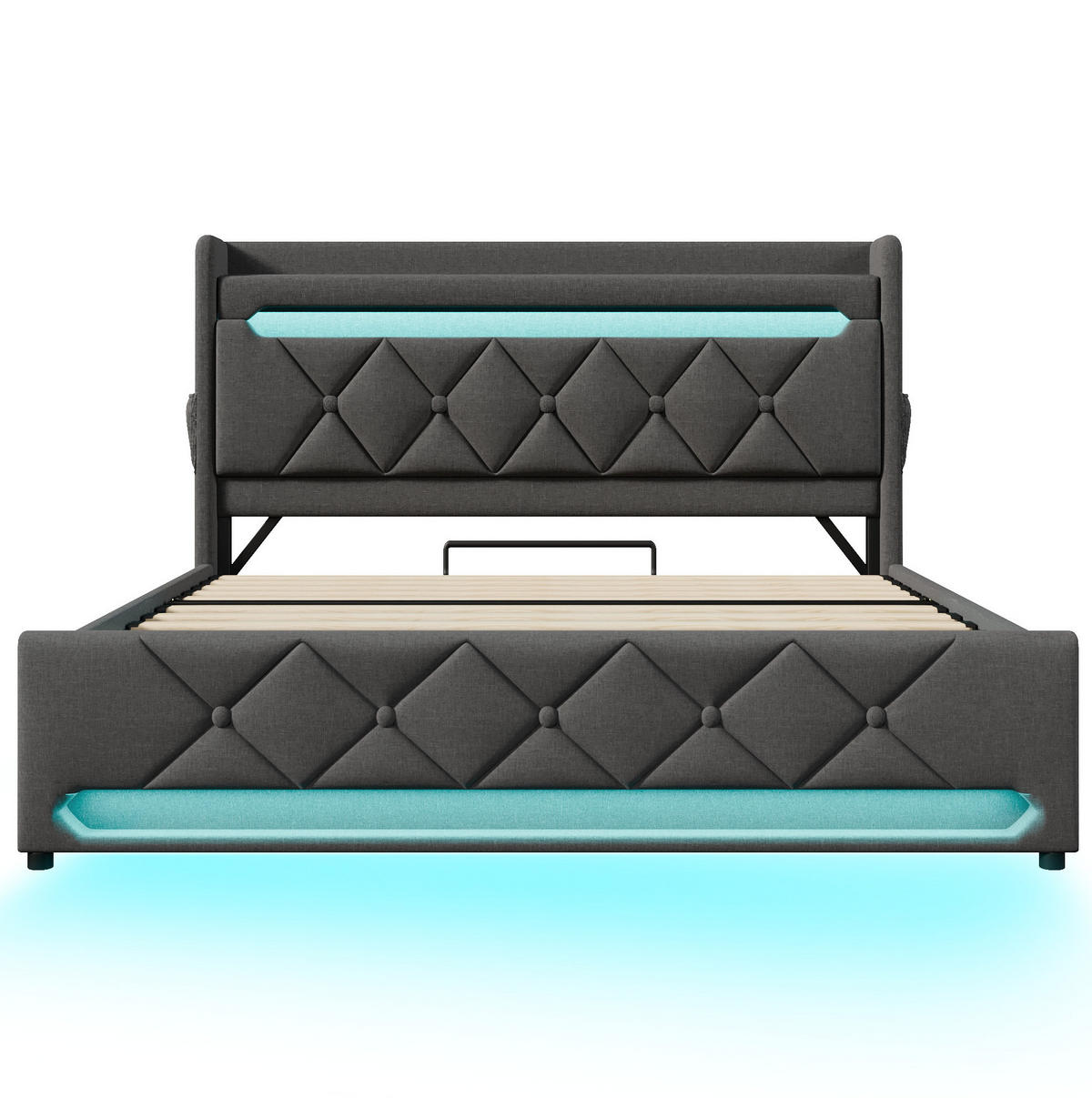 POLSTERBETT mit LED, USB und Stauraum 140x200 cm Leinen Grau - Grau, Metall (140/200cm) - Meubliv