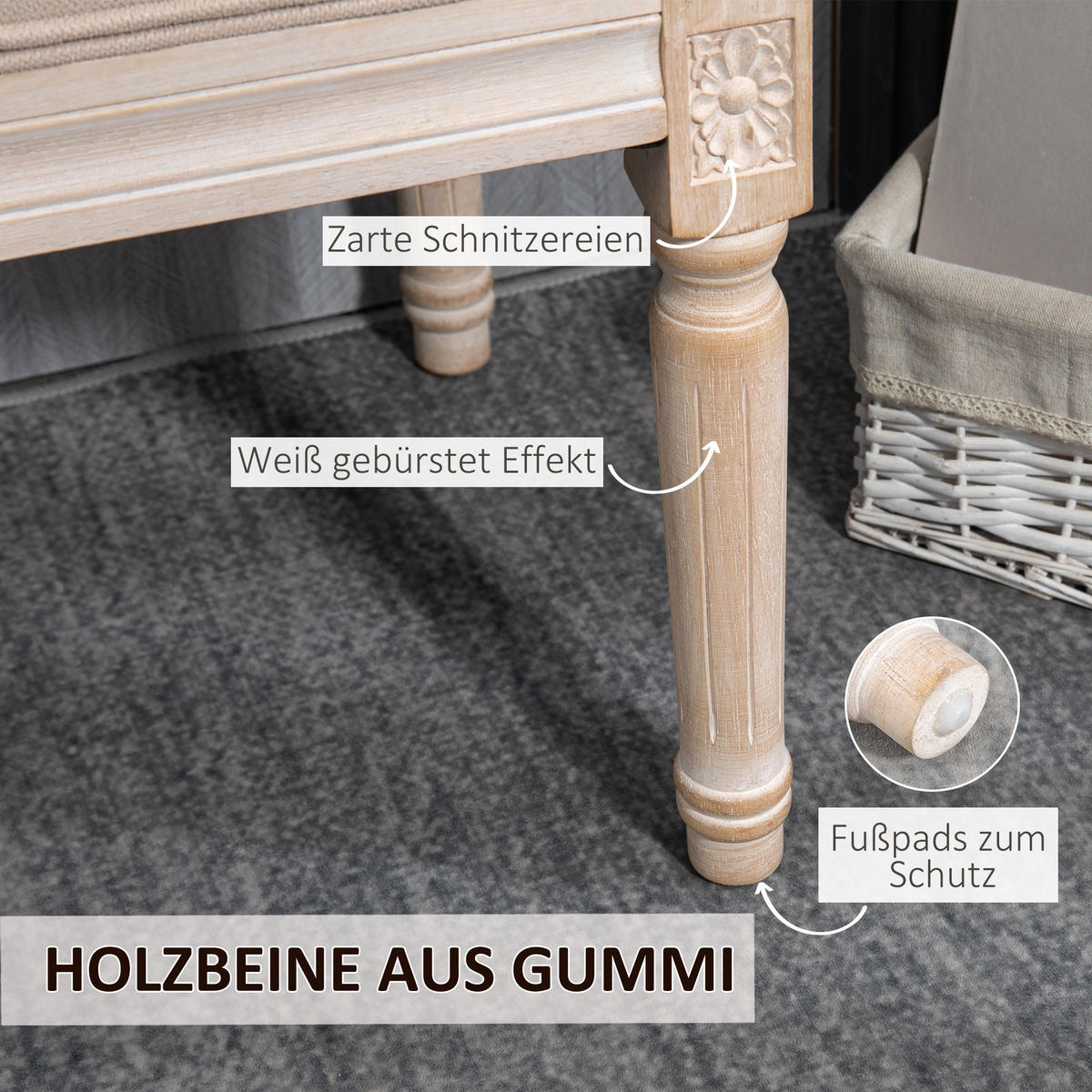 VINTAGE Bettbank, bis 120 kg Belastbar, Beige - Beige, Kunststoff (40/48/117cm) - HOMCOM