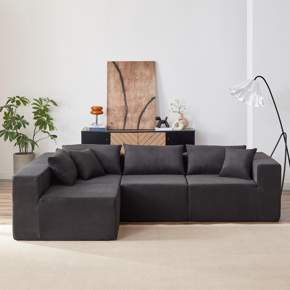 ECKSOFA 264/167/71 cm schwarz aus Cord und Schaumstoff mit freier Kombination - Schwarz, Textil (167/264cm) - OKWISH
