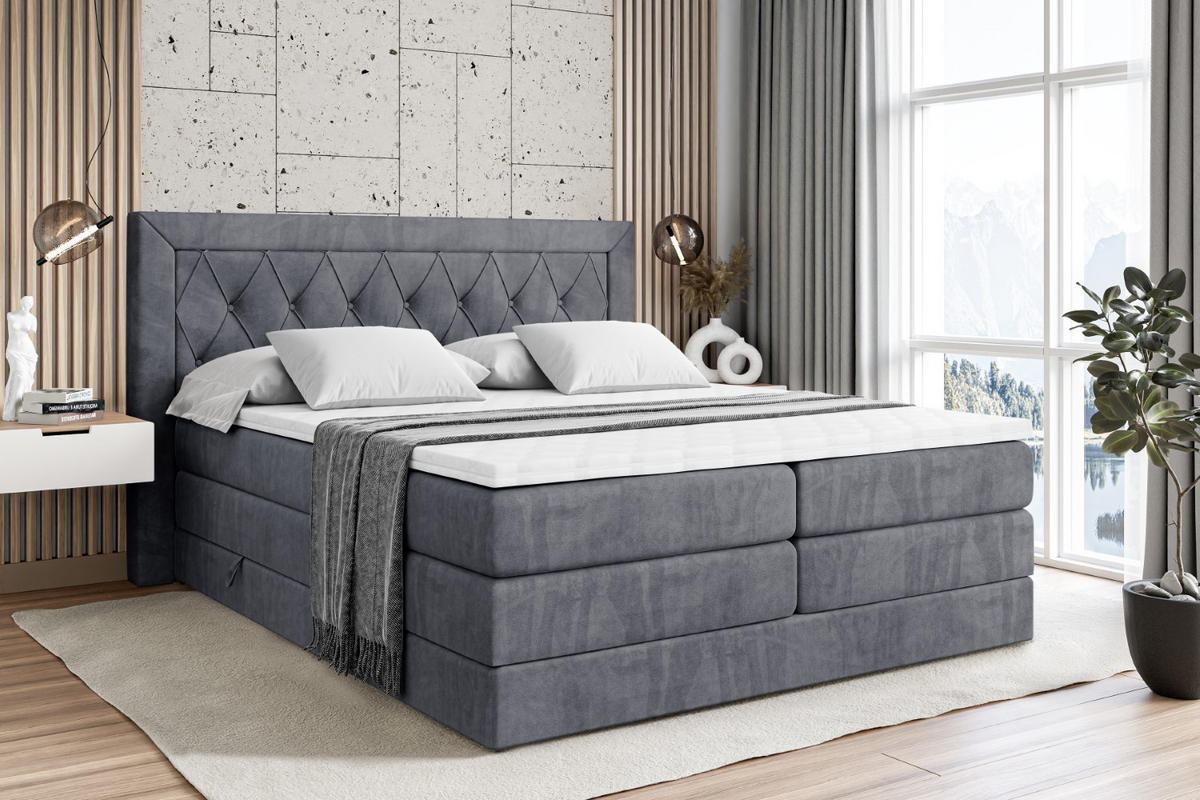 BOXSPRINGBETT NOEL KING - 120 x 200 - H3/H4 - Dunkelgrau - Dunkelgrau, Holzwerkstoff (120/200cm) - ALTDECOR