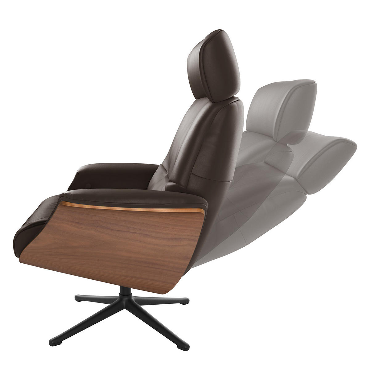 SESSEL - manuell verstellbar - Dunkelbraun/Schwarz, Leder/Metall (83/110/88cm) - home24