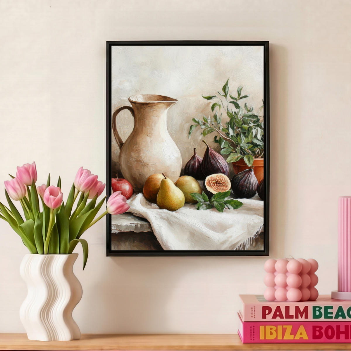 LEINWAND Bilder mit Rahmen - Obst - Kräuter - Ländlich - 30x40 - Naturfarben, Textil (30/40cm) - MuchoWow