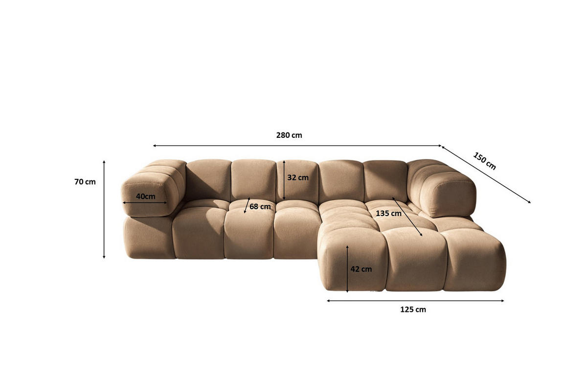 ECKSOFA L-Form Averro, stoff Bluvel, Latte, Rechts - Beige, Holz (280/150cm) - Kaiser Möbel