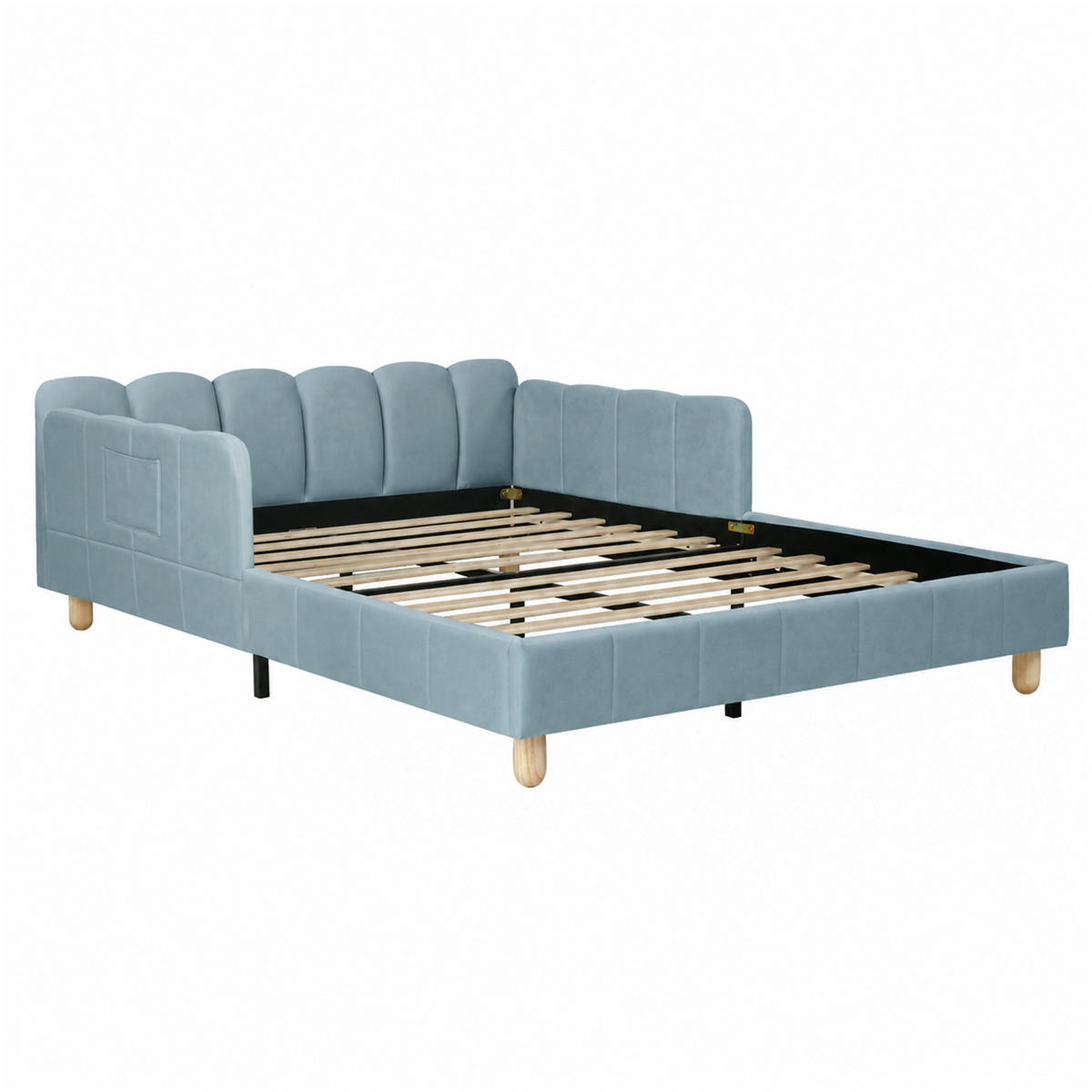 POLSTERBETT 140x200cm, Blau, Samt, Rausfallschutz - Blau, Textil (140/200cm) - FLIEKS