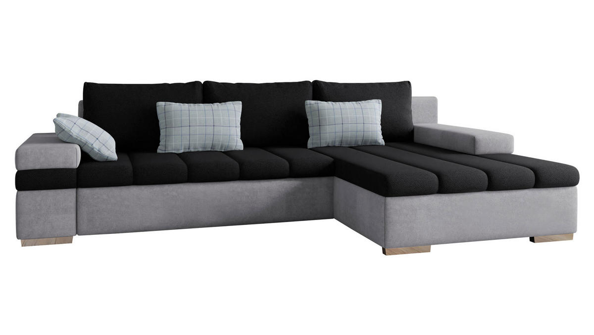 ECKSOFA Bangkok, Seite: Rechts - Silberfarben/Schwarz, Holz/Textil (310/175cm) - MIRJAN24
