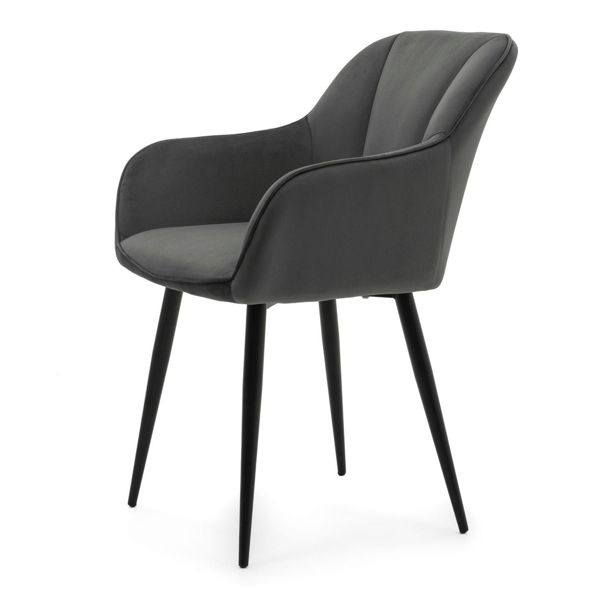 STUHL LAGO gespolsterter mit Steppung - grau - Samt Velours - Schwarz/Grau, Textil/Metall (58/85/60cm) - NEW HOME