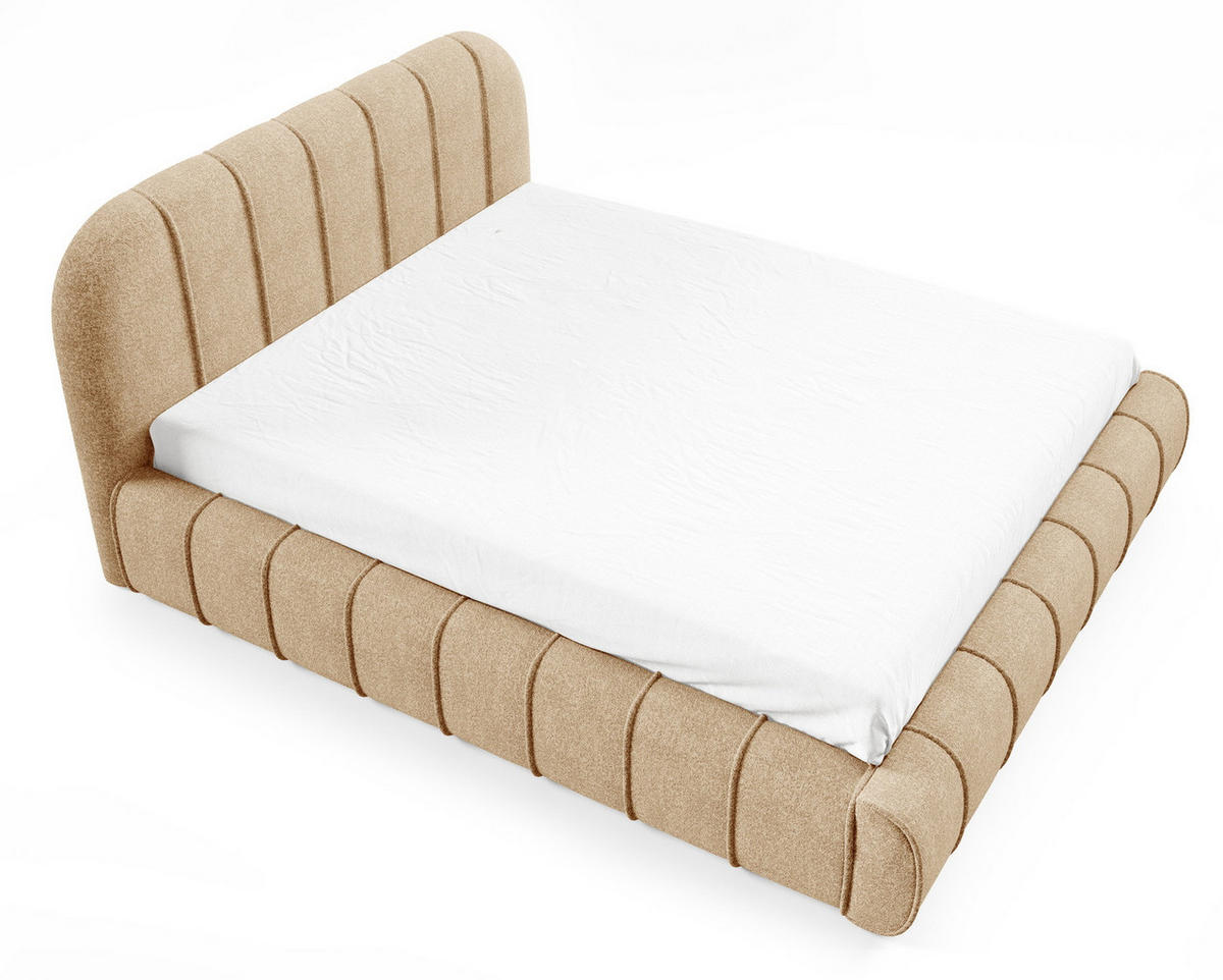 POLSTERBETT 140x200 Lunea, Samt, Metallrahmen, Bettkasten, Beige - Beige, Holz/Textil (140/200cm) - Emporius