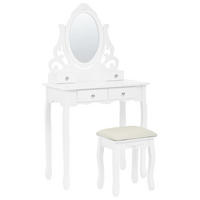 SCHMINKTISCH mit Spiegel und Hocker Weiß Amour - Weiß, Holzwerkstoff (70/139/40cm) - Beliani