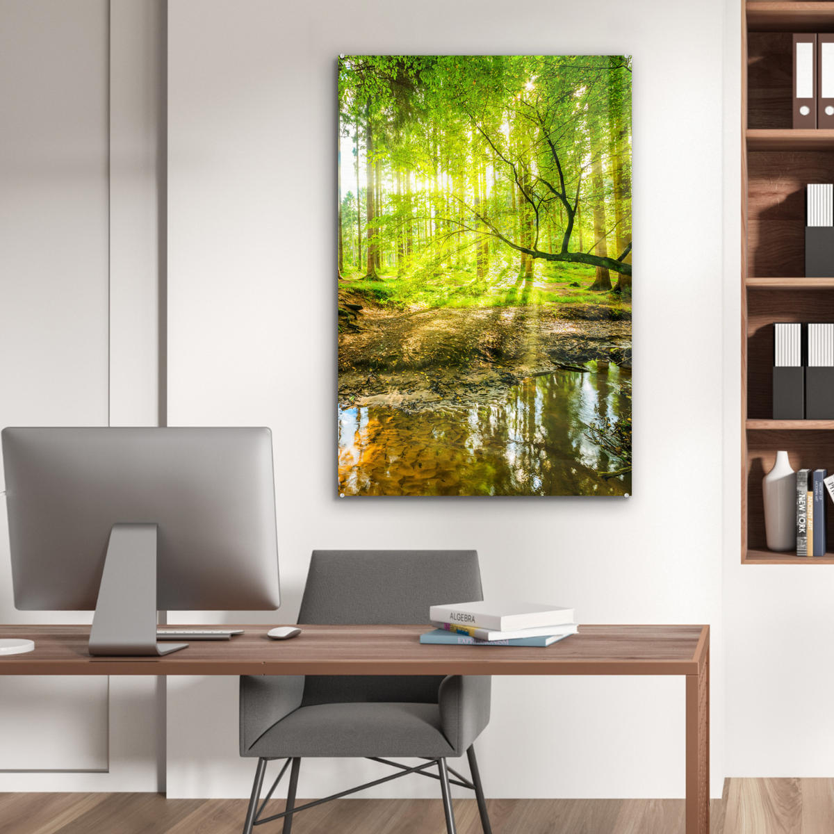ACRYLGLASBILD Wald - Landschaft - Wasser - Bäume - Sonne - Grün - Natur 60x90 cm - Grün, Glas (60/90cm) - MuchoWow
