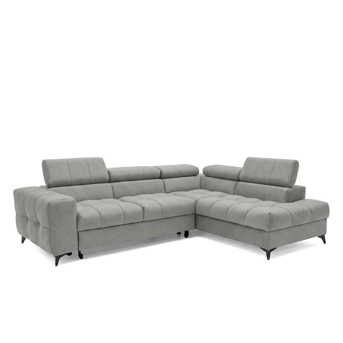 ECKSOFA PUDDING L Rechts mit Schlaffunktion 125x195 Velours Grau - Schwarz/Grau, Holz/Textil (275/203cm) - Muffo