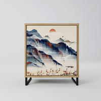 SIDEBOARD JAPANESE LANDSCAPE, Eichefarben, 57,5x42x67,5 cm, Schwarze Metall-Rahmenfüße - Eichefarben/Multicolor, Holzwerkstoff/Metall (57.5/67.5/42cm) - SpaceRebels