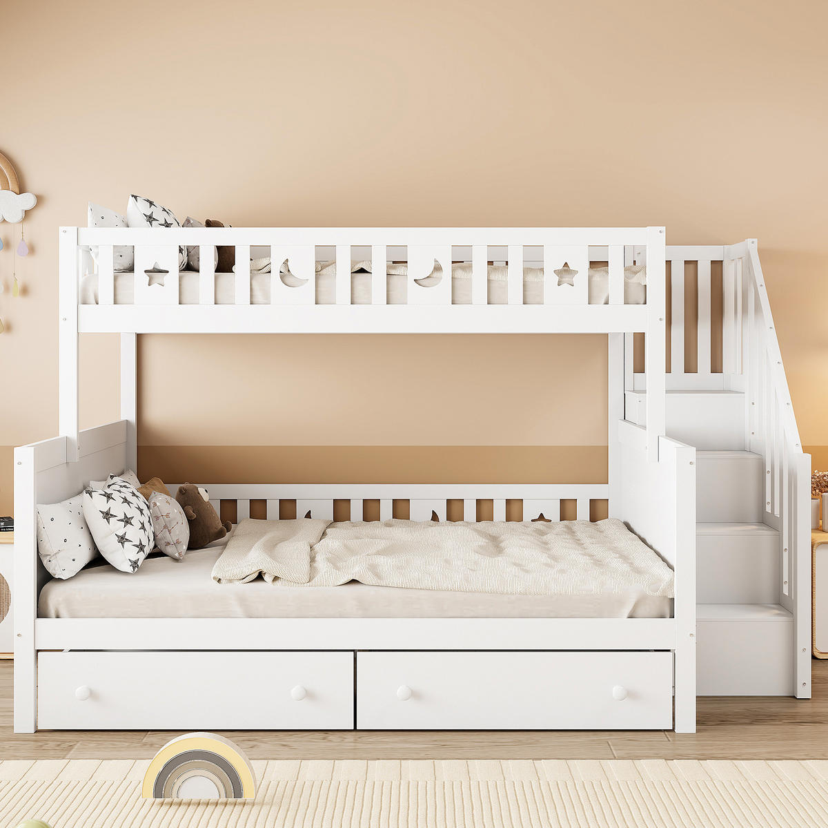 ETAGENBETT 90/200 cm in Weiß mit Stauraum, Schubladen und Sicherheitsleiter - Weiß, Holz (90/200cm) - OKMYHOME