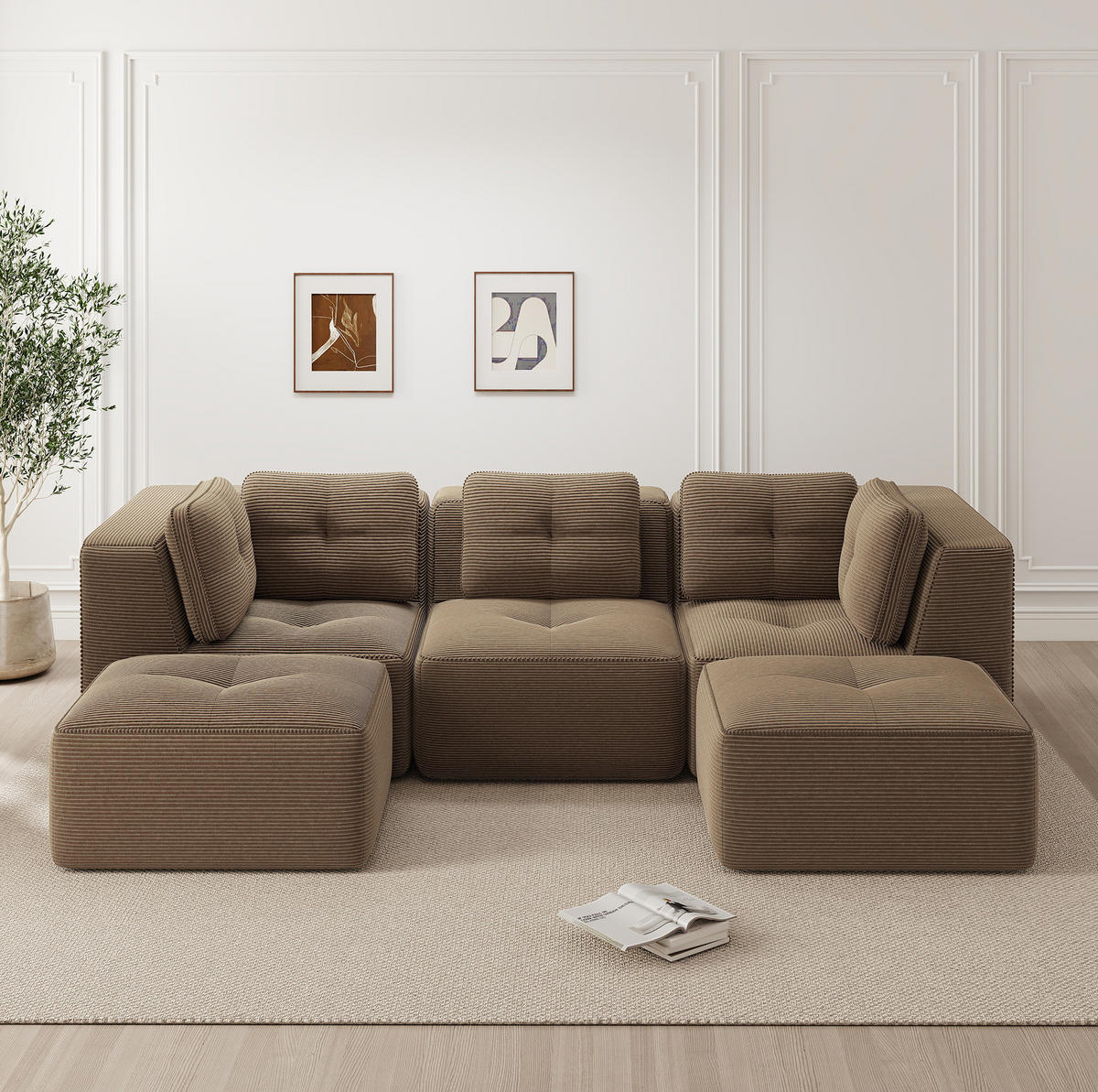 ECKSOFA 297/177/69 cm braun aus Cord mit modularem Design und tiefer Sitzfläche - Braun, Textil (177/297cm) - OKWISH