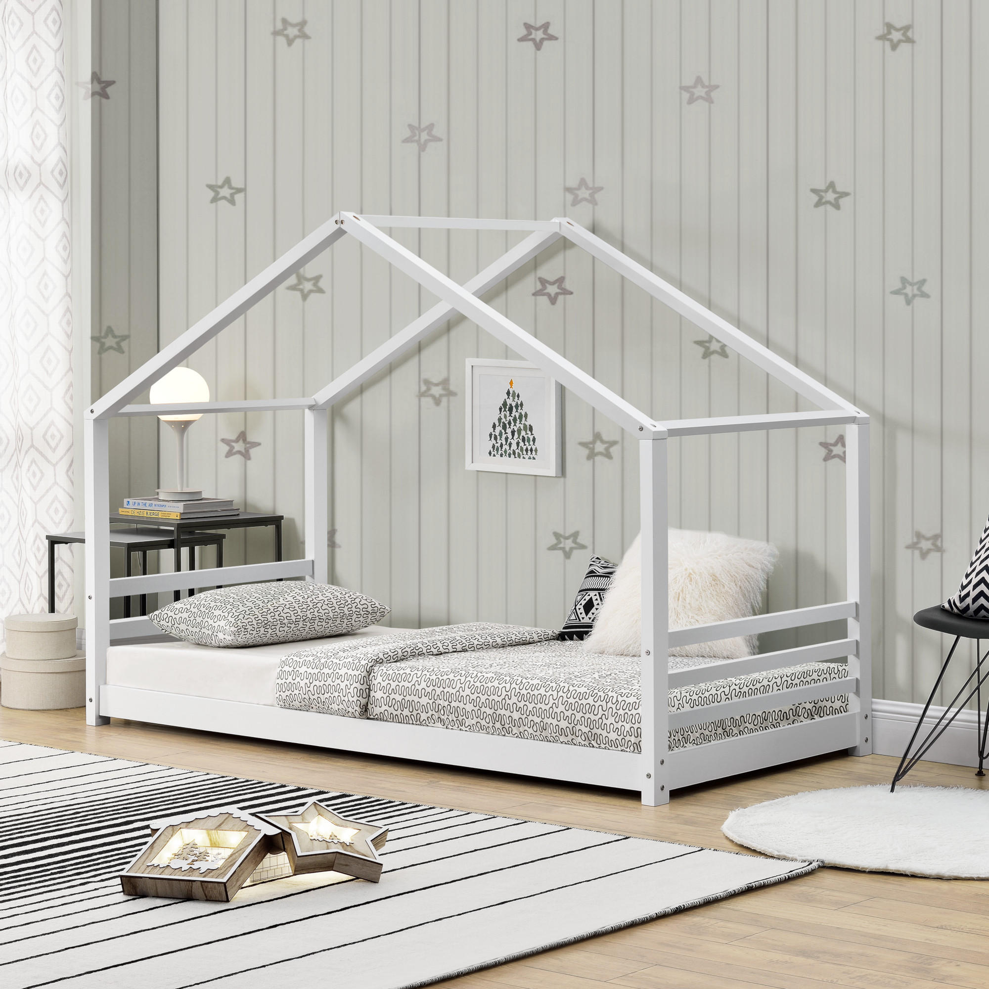 HAUSBETT Vardø - Weiß, Holz (90/200cm) - [en.casa]