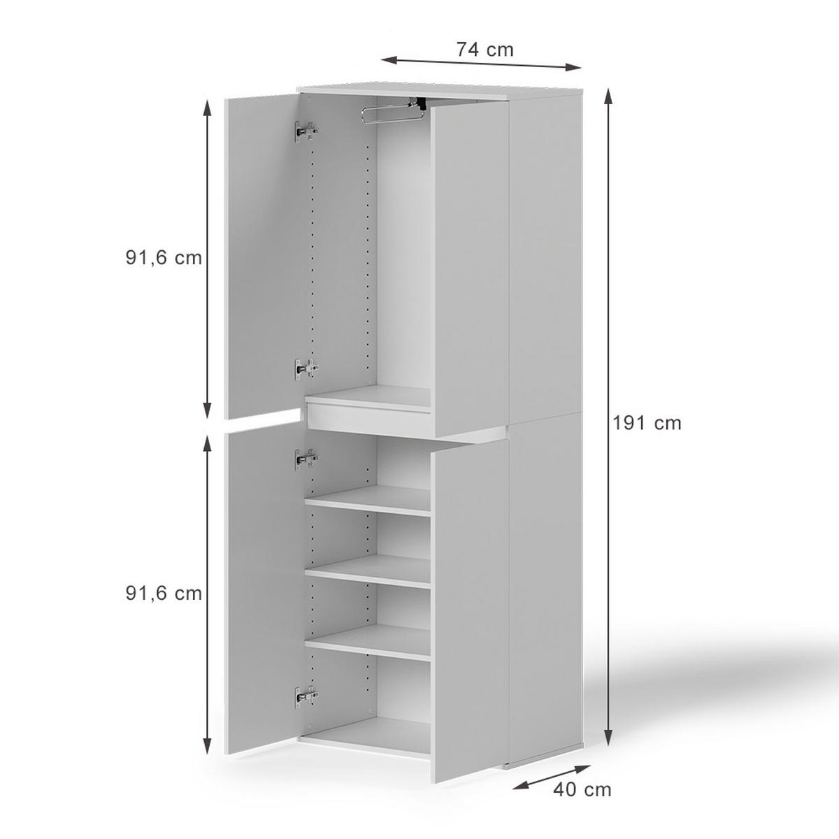 GARDEROBA Claus Bela 74 x 191.5 cm s 4 vrati - bela, leseni material (74/191.5/40cm) - Vicco