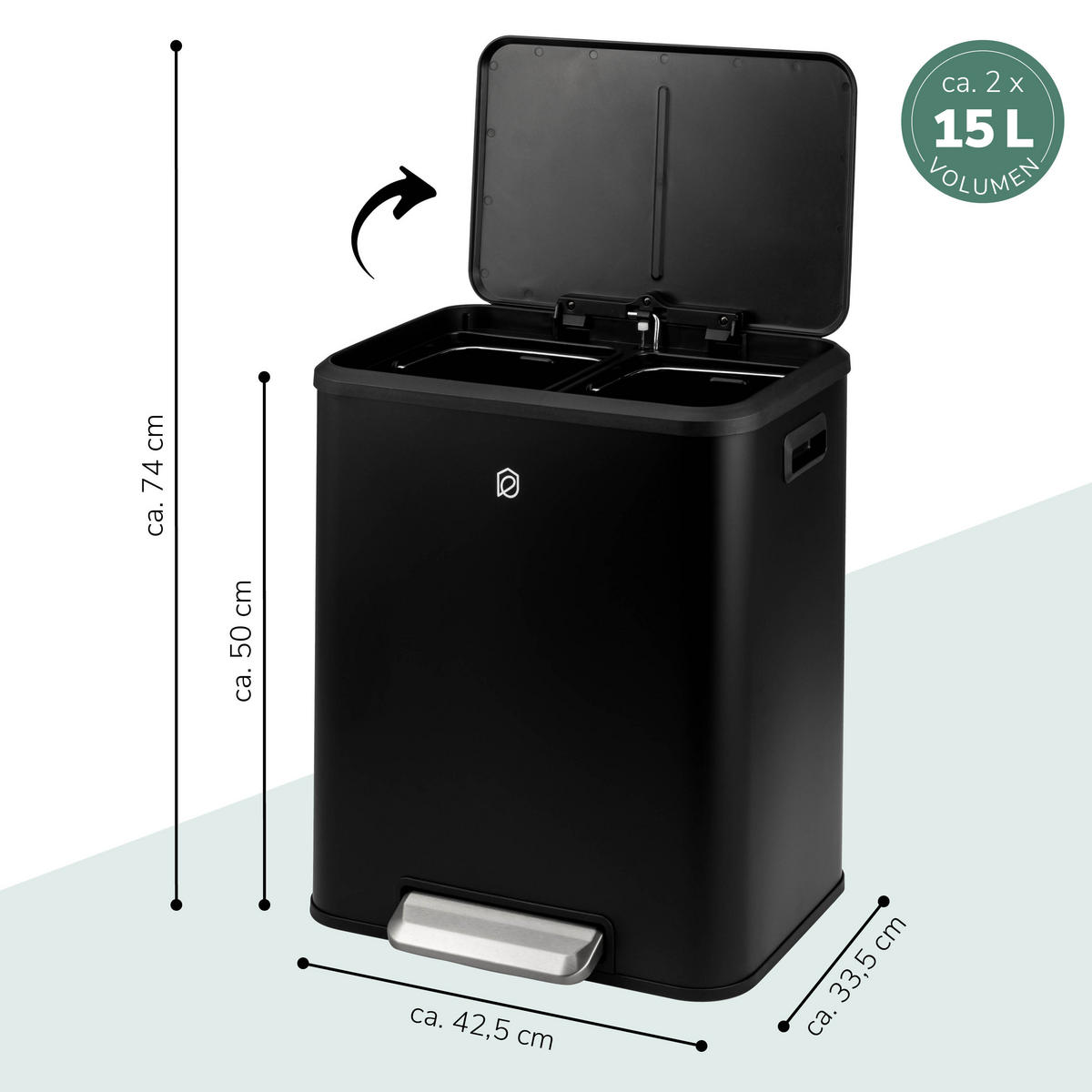 ABFALLEIMER 30 Liter, schwarz - Schwarz, Metall (42.5/50/33.5cm) - eluno