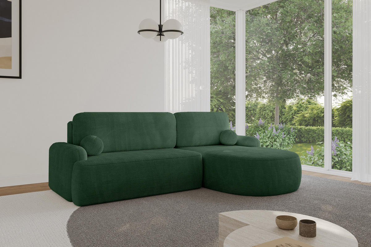 ECKSOFA mit Schlaffunktion und Bettkasten LIRA-L - 264x172x89 Grün - Grün, Holzwerkstoff/Textil (172/264cm) - ALTDECOR