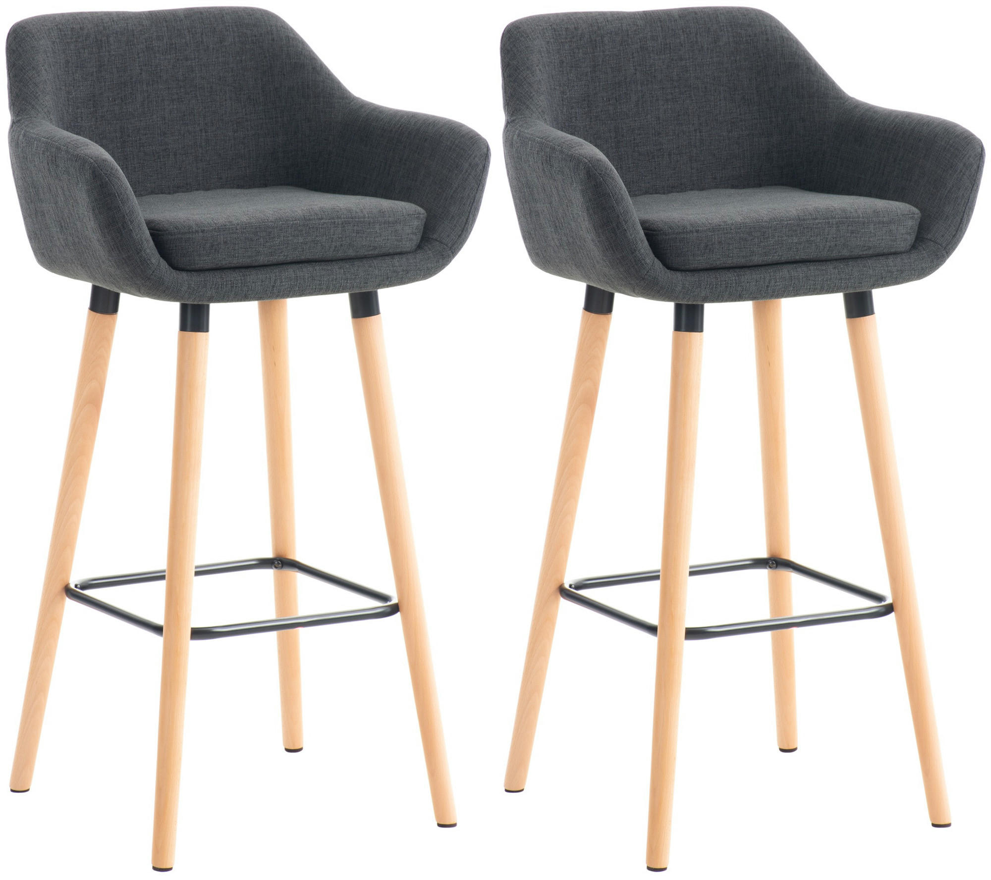 BARHOCKER 2er Set Stoff dunkelgrau - Eukalyptusholzfarben/Dunkelgrau, Holz/Textil (55/99/46cm) - CLP