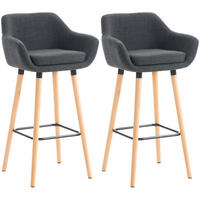 BARHOCKER 2er Set Stoff dunkelgrau - Eukalyptusholzfarben/Dunkelgrau, Holz/Textil (55/99/46cm) - CLP