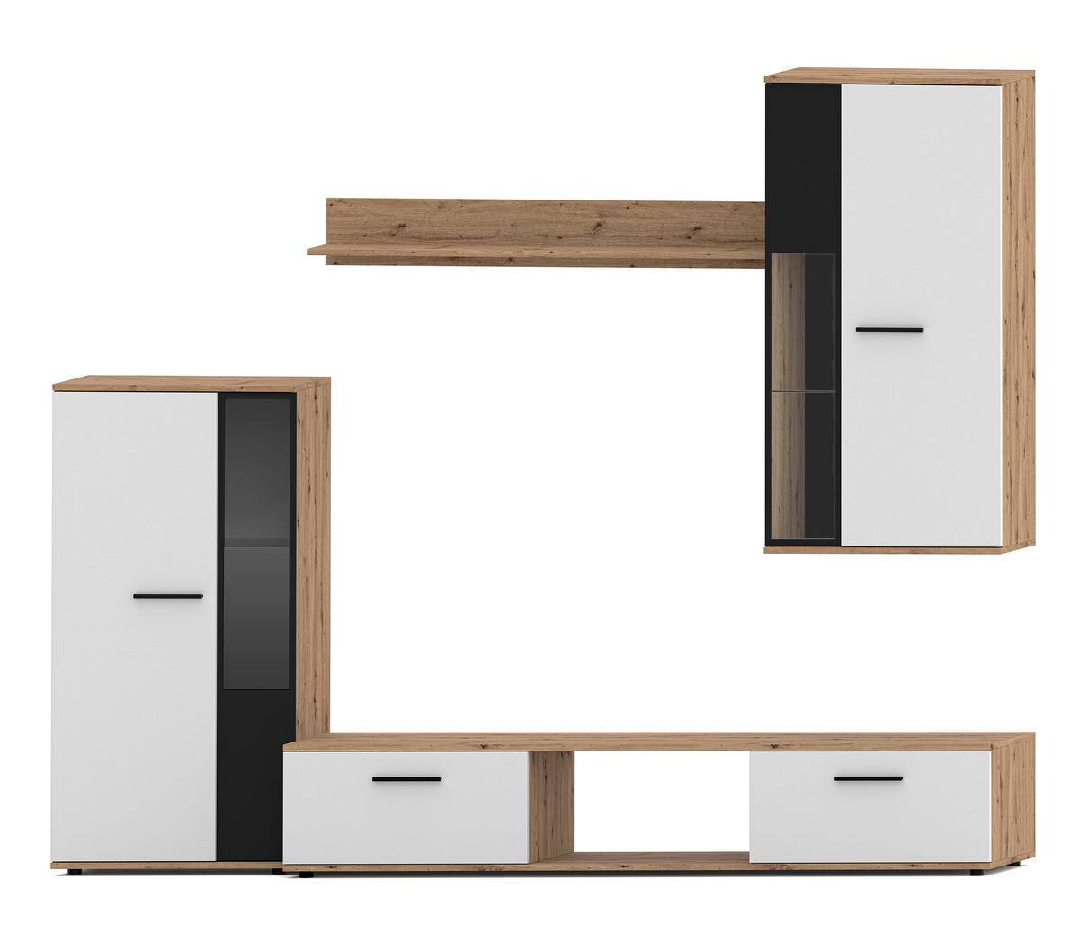 WOHNWAND Formilo Eiche, Artisan Weiß 294/180/40 cm Hochwertige TV Wohnwand - Hellbraun/Weiß, Holzwerkstoff/Kunststoff (294/180/40cm) - AX Living