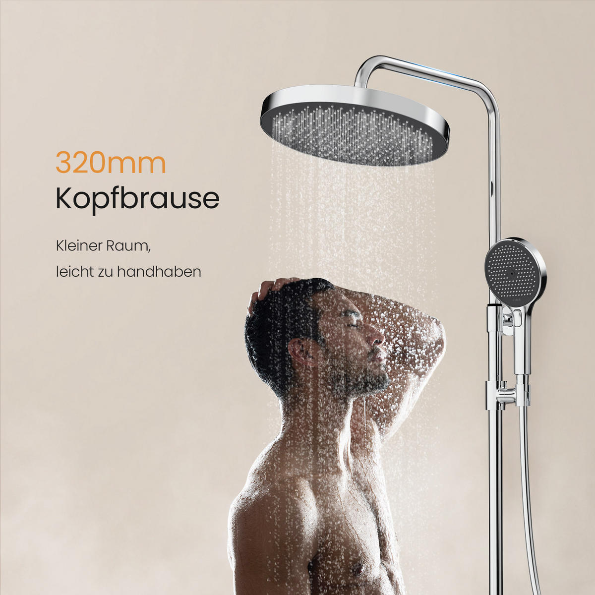 ÜBERKOPFBRAUSESET mit Thermostat Drei Wasserauslassmethoden Chrom - Chromfarben, Metall (13.5/106/44.6cm) - EMKE