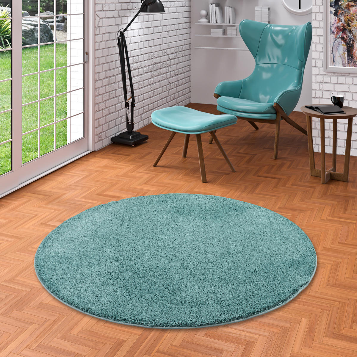 HOCHFLOR SHAGGY TEPPICH PALACE RUND - Mintgrün, Textil (200/200cm) - Snapstyle