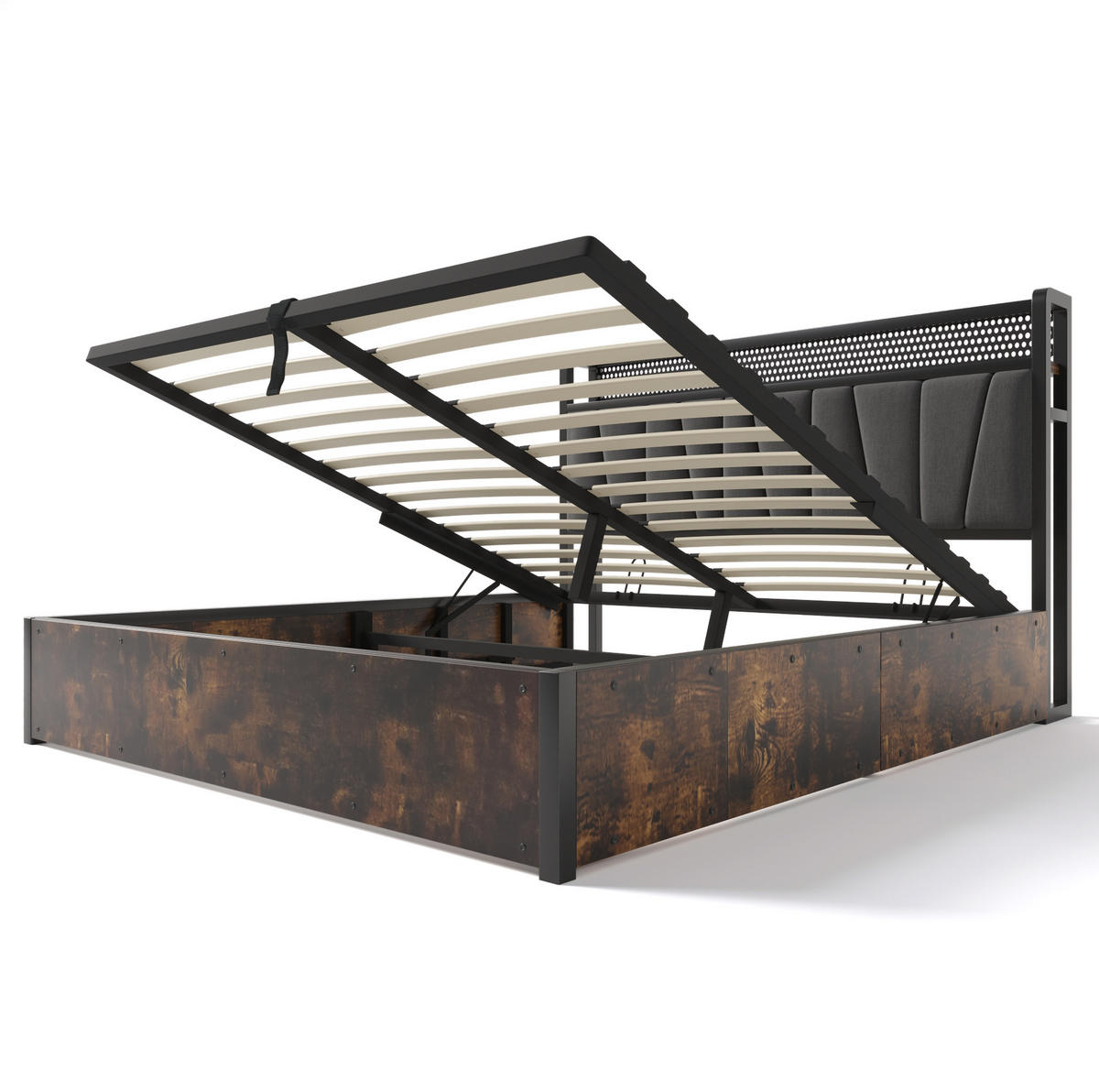 POLSTERBETT aus Leinen 180x200 cm in Grau mit LED & USB-Steckdosen - Grau, Textil (180/200cm) - Modfu