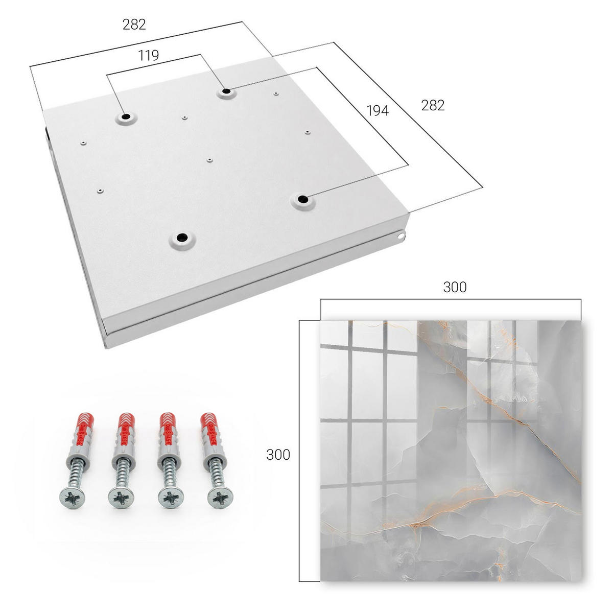 SCHLÜSSELBOX Weiß 30x30 cm – Türöffnung nach rechts - Graue Eleganz - Grau, Metall (30/30/5cm) - TULUP