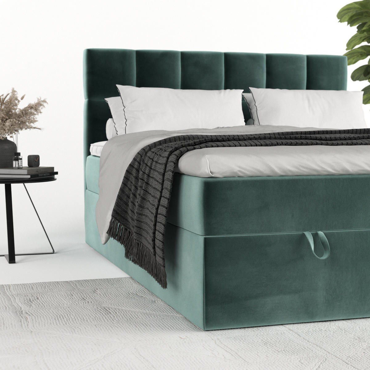 BOXBETT Savio 180/200 cm Türkis im Kronos Stoff - Türkis/Schwarz, Holz/Holzwerkstoff (180/200cm) - AltaBeds