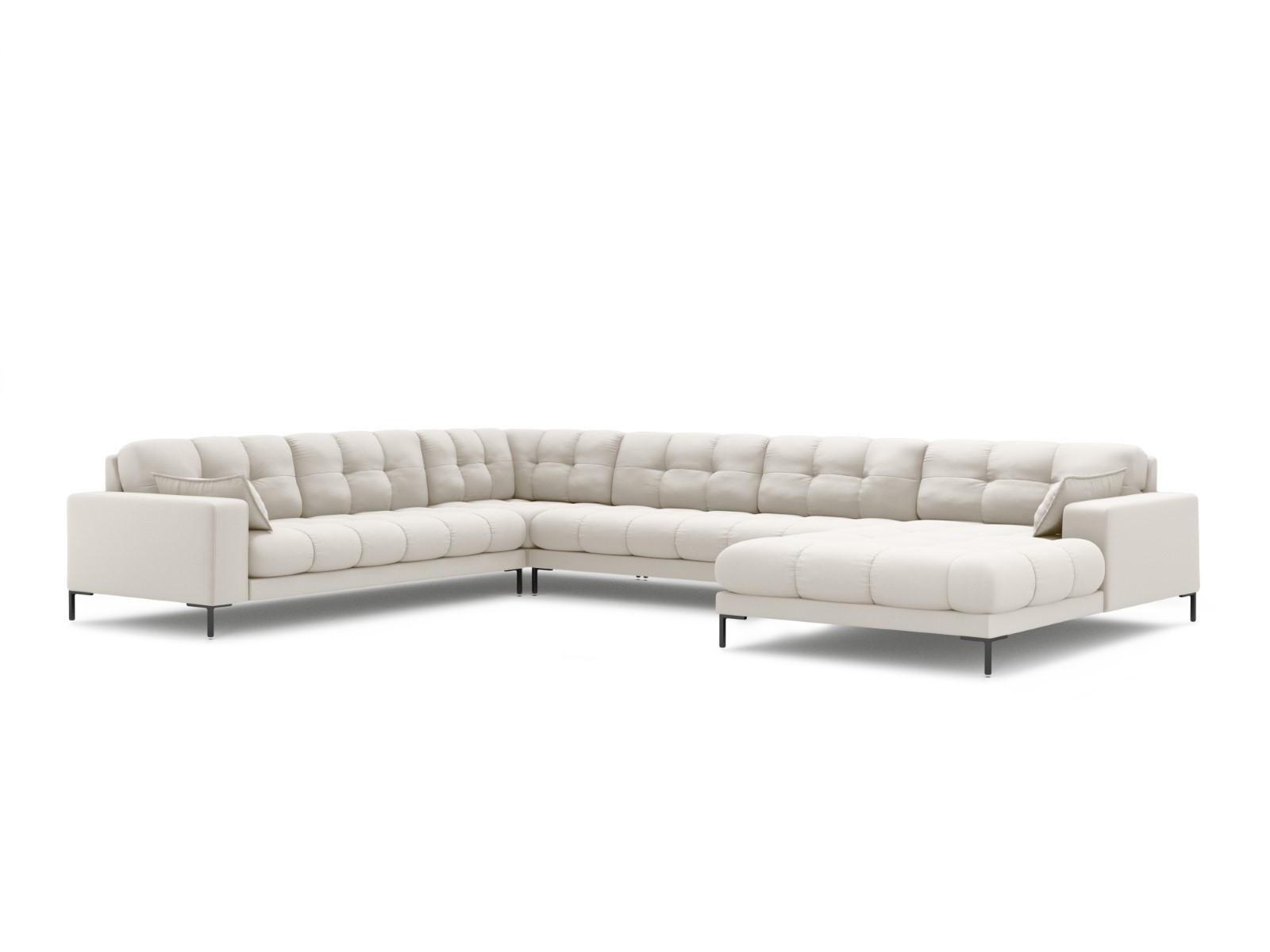 PANORAMASOFA links Mamaia aus strukturiertem Stoff leichtes beige 7 Sitzplätze - Creme, Textil (256/75/327cm) - Micadoni