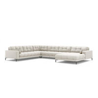 PANORAMASOFA links Mamaia aus strukturiertem Stoff leichtes beige 7 Sitzplätze - Creme, Textil (256/75/327cm) - Micadoni
