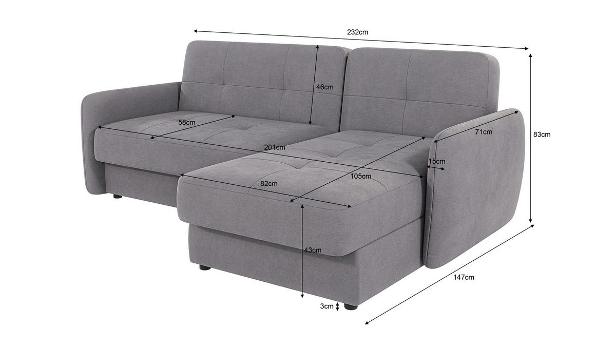 ECKSOFA Lupo Grau Mikrofaser - Schwarz/Grau, Holz/Kunststoff (232/147cm) - S-Style Möbel
