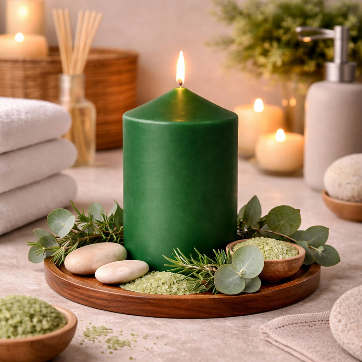 STUMPENKERZEN (6er Pack) Ø6cm x 10cm - Dunkelgrün - Dunkelgrün, Naturmaterialien (10cm) - HS Candle