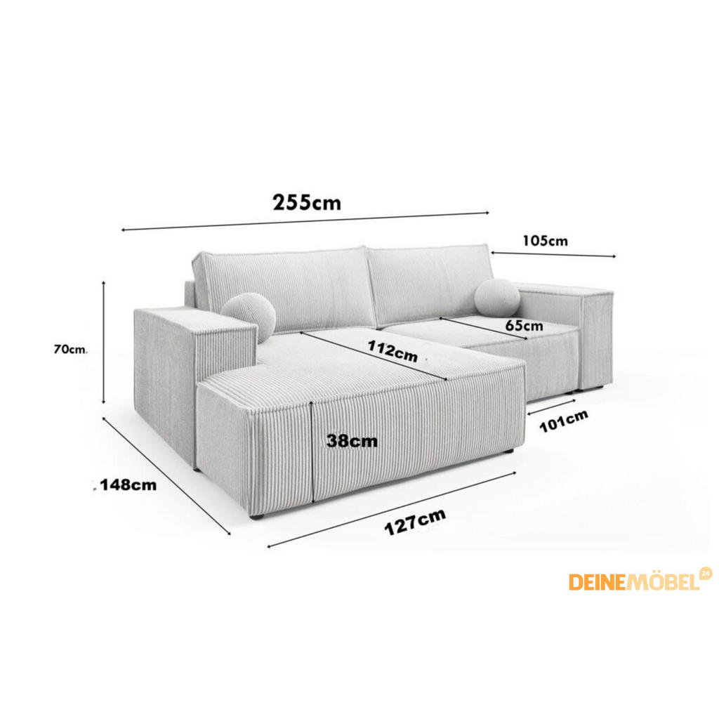 Thumbnail - Deine Möbel 24 Ecksofa, Hellgrau, Textil, L-Form, 255x148 cm, Wohnzimmer, Sofas & Couches, Wohnlandschaften, Ecksofas