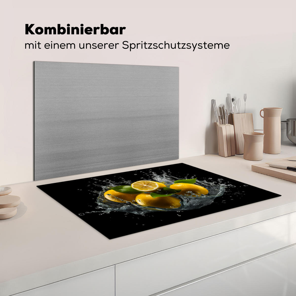 HERDABDECKPLATTE Zitrone - Obst - Gelb - Schwarz Induktionsmatte 77x51 cm - Gelb, Kunststoff (77/51/0.2cm) - MuchoWow