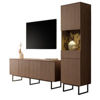 WOHNWAND in Nussbaum 2-teilig 273 cm, Wohnkombination mit Push-to-Open - Nussbaumfarben/Schwarz, Glas/Holzwerkstoff (273/200/40cm) - Furn.Design