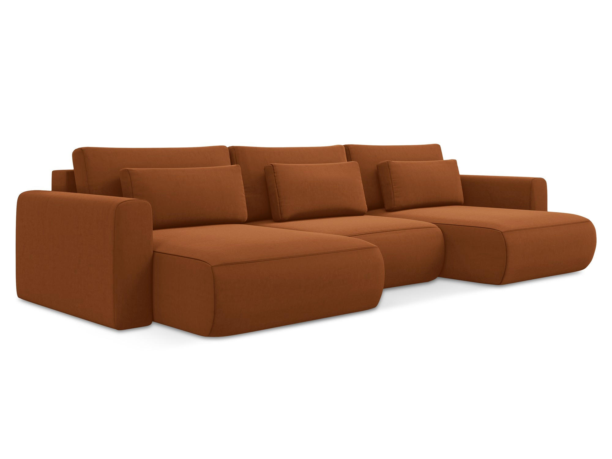 WOHNLANDSCHAFT Samt Stoff Orange - Terra cotta/Schwarz, Kunststoff/Textil (340/82/149cm) - Makamii