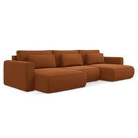 WOHNLANDSCHAFT Samt Stoff Orange - Terra cotta/Schwarz, Kunststoff/Textil (340/82/149cm) - Makamii