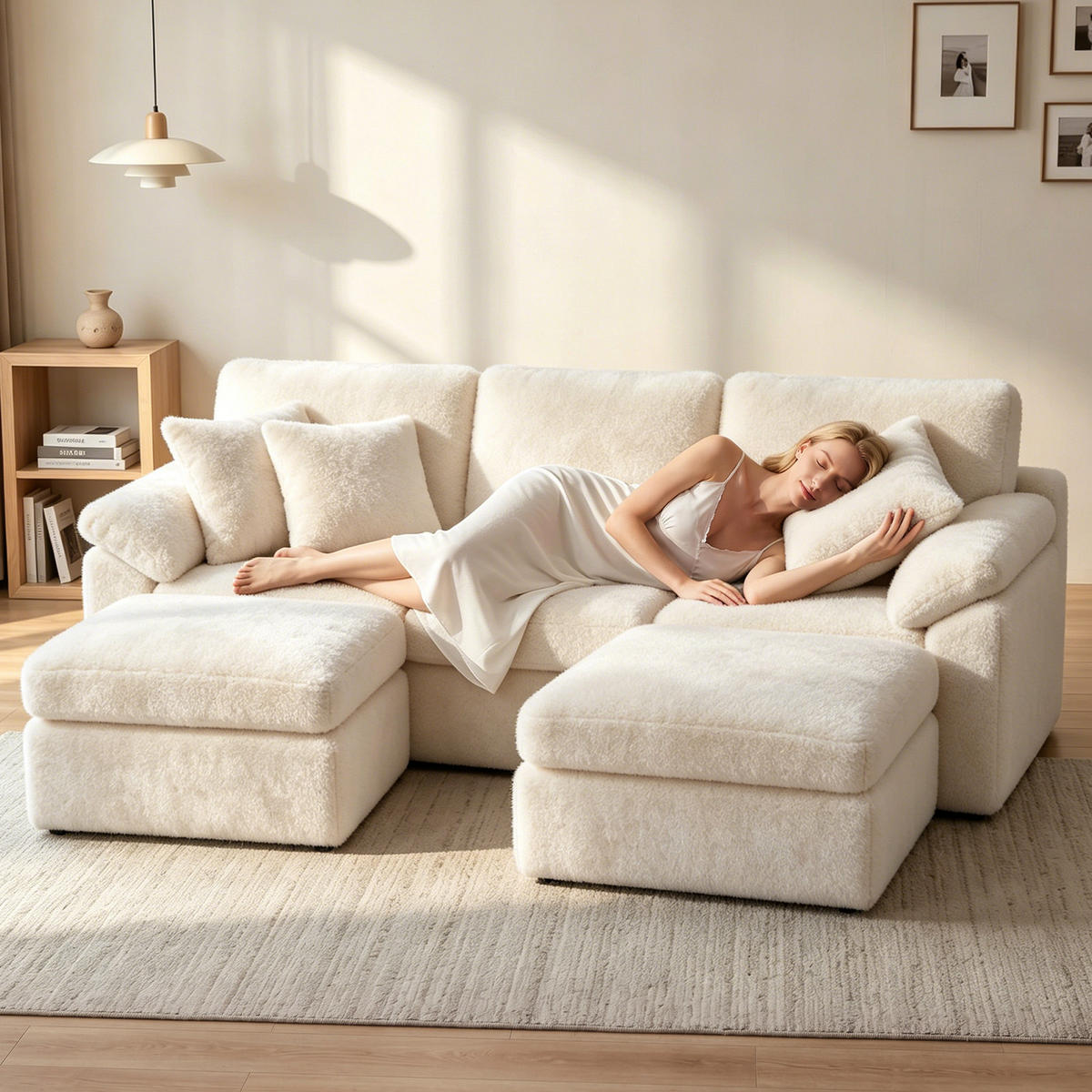 SOFA modular U Form L Form 5 Sitzer Beige - Beige, Metall (142/63/239cm) - Rattantree