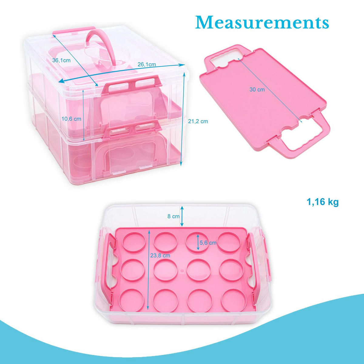 TRANSPORTBOX Behälter Kuchen - Pink, Kunststoff (26.1/21.2/36.1cm) - Intirilife